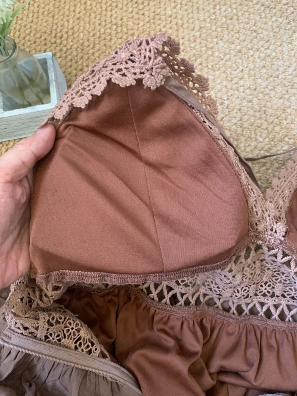 Brown Lace Crochet Cross Back Maxi Dress Boho Size M NWT - Picture 8 of 8